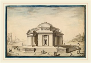Louis Gustave Taraval, Hexagonal Temple in an Italianate Landscape, French, 1739-1794, c. 1780, pen
