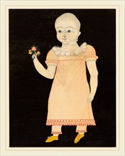American 19th Century, Baby in Pink Dress with Roses, c. 1820, watercolor
