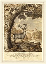 Johann Elias Ridinger, German (1698-1767), A Stag beneath a Mighty Oak, 1735, pen and brown ink