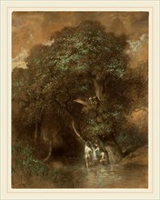 Constant Troyon, French (1810-1865), Bathers by a Giant Oak, c. 1842-1844, charcoal and gouache on