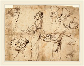 Pier Francesco Mola, Caricatures, Italian, 1612-1666, pen and brown ink on laid paper
