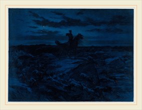Rosa Bonheur, French (1822-1899), The Legend of the Wolves, colored chalks on blue wove paper
