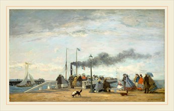 EugÃ¨ne Boudin, Jetty and Wharf at Trouville, French, 1824-1898, 1863, oil on wood