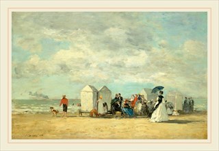 EugÃ¨ne Boudin, Beach Scene, French, 1824-1898, 1862, oil on wood