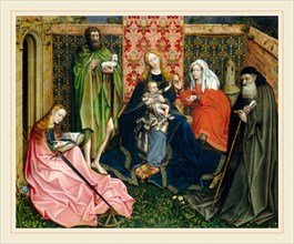 Follower of Robert Campin, Madonna and Child with Saints in the Enclosed Garden, c. 1440-1460, oil