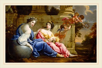 Simon Vouet and Studio, French (1590-1649), The Muses Urania and Calliope, c. 1634, oil on panel
