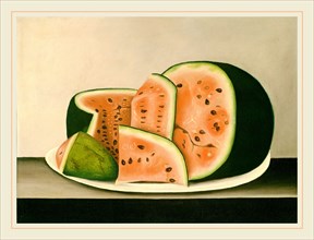 American 19th Century, Watermelon on a Plate, mid 19th century, oil on canvas