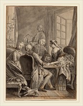 Anton Weiss, Austrian (1724-1784), A Game of Cards [recto], 1764, gray wash with touches of pen and