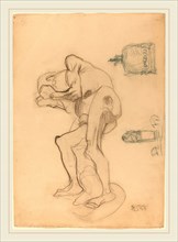 Gustav Klimt, Study of a Nude Old Woman Clenching Her Fists, and Two Decorative Objects, Austrian,