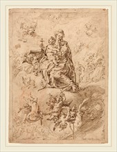 Vicente Salvador GÃ³mez (Spanish, 1637-c. 1680), The Madonna of the Rosary, 1674, pen and brown ink