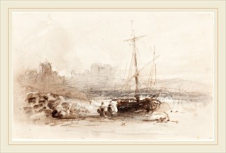 British 19th Century, Sailboat on a Beach, first half 19th century, brown wash and graphite