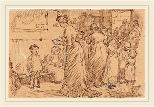 Charles Samuel Keene, British (1823-1891), A Station Buffet, pen and brown ink over graphite