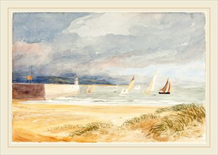 James Bulwer, British (1794-1879), Shore Scene with Sailboats, watercolor and graphite