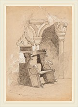 John Sell Cotman, British (1782-1842), Sketch of Ruined Church Interior with Chair, graphite