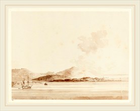 William Daniell, British (1769-1837), A View in India, 1788, brown wash over graphite on laid paper