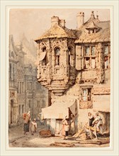 Samuel Prout, British (1783-1852), French Street Scene with a Medieval Turret, watercolor on wove