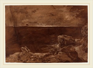 William West or Samuel Jackson, British (1801-1861), A Rocky Coast by Moonlight, late 1820s, brown