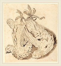 British 18th Century, Two Dead Chickens, 18th century, pen and brown ink over graphite