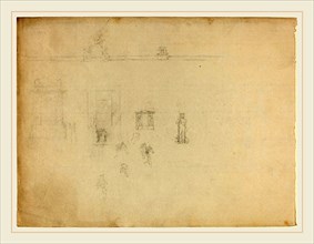 John Flaxman, British (1755-1826), Sheet of Architectural and Figure Studies, graphite on laid
