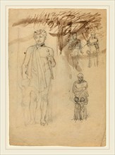 John Flaxman, British (1755-1826), Sheet of Studies, including Warrior with Child [recto and