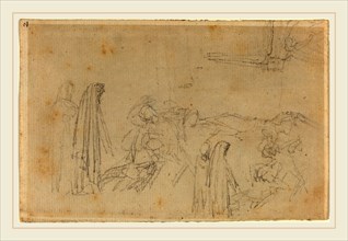 John Flaxman, British (1755-1826), Sketches with a Hooded Figure, graphite on laid paper