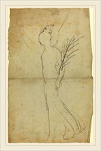 John Flaxman, British (1755-1826), Striding Female with Palm, graphite