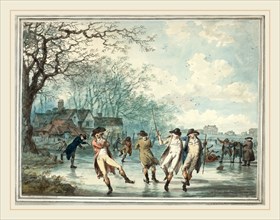 Julius Caesar Ibbetson, British (1759-1817), Skaters on the Serpentine in Hyde Park, 1786, pen and