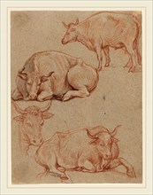Claude Lorrain, French (1604-1605-1682), Four Cows, red and black chalks with gray wash on laid