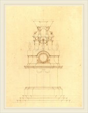 French 18th Century, Design for a Catafalque, pen and black and brown ink over graphite on laid