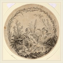 Attributed to Charles Eisen, French (1720-1778), Two Putti Playing with Swans, black chalk on laid