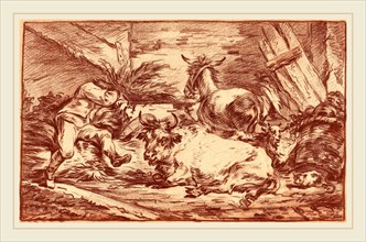 Philippe Jacques de Loutherbourg II, French (1740-1812), Animals in a Stable, red chalk on laid