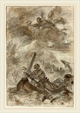 Jean-Honoré Fragonard, French (1732-1806), Orlando Kills the Orc with an Anchor, black chalk with