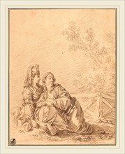 Jean-Baptiste Le Prince, French (1734-1781), Two Russians Seated in Landscape, brown chalk on beige