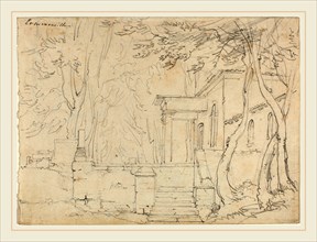 FranÃ§ois-Ãâdouard Bertin, French (1797-1871), House with a Portico at Ermenonville, graphite on