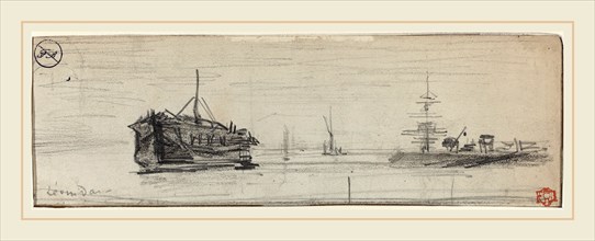 Félix-Hilaire Buhot, French (1847-1898), Shipping in the Port of London [recto], c. 1884, graphite