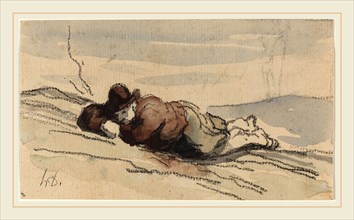 Honoré Daumier, French (1808-1879), Rest in the Country (Sancho Panza), crayon and brown, blue, and