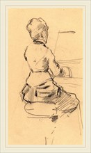 Jean-Louis Forain, French (1852-1931), Young Woman Seated at a Piano [verso], c. 1890, black chalk