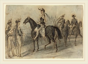 Constantin Guys, French (1805-1892), Military Parade, pen and brown ink with gray wash over