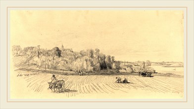 EugÃ¨ne Boudin, French (1824-1898), L'Ile aux Moines with Workers in a Field, c. 1858, graphite