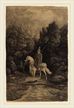 Rodolphe Bresdin, French (1822-1885), Oriental Horseman in a Desolate Mountain Landscape, 1858, pen
