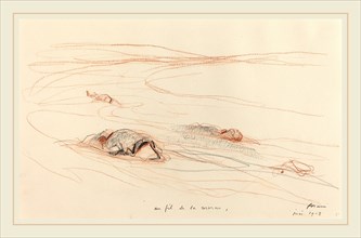 Jean-Louis Forain, Au fil de la marne, French, 1852-1931, 1918, red chalk, black crayon, and