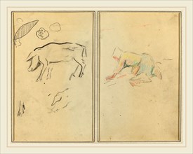 Paul Gauguin, French (1848-1903), A Pig; Breton Peasant Kneeling [verso], 1884-1888, crayon and