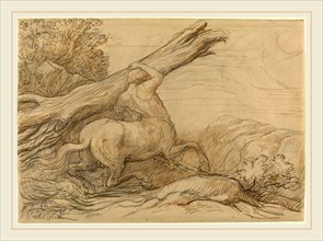 Alphonse Legros, Centaur Carrying a Tree Trunk, French, 1837-1911, brown and green ink over