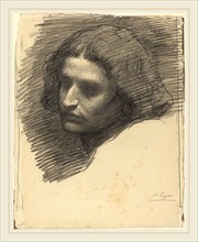 Alphonse Legros, Head of a Man Facing Left [recto], French, 1837-1911, black chalk on heavy laid