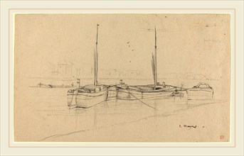 Charles Meryon, French (1821-1868), Boats on River with Masts, graphite on laid paper