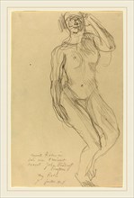 Auguste Rodin, Seated Female Nude Looking Forward, French, 1840-1917, 1908, graphite on folded
