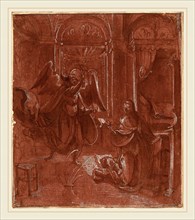 German 16th Century, The Annunciation, c. 1520, pen and brown ink with red-brown wash heightened