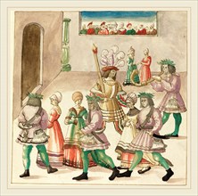 German 16th Century, Masquerade, c. 1515, pen and brown ink with watercolor on laid paper