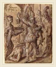 Hans Stutte, German (active 1610-c. 1625), The Beheading of Saint John the Baptist, 1617, pen and