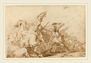 Johann Wilhelm Baur, German (1607-1641), A Battle between Oriental Cavalry and Soldiers, 1636, pen